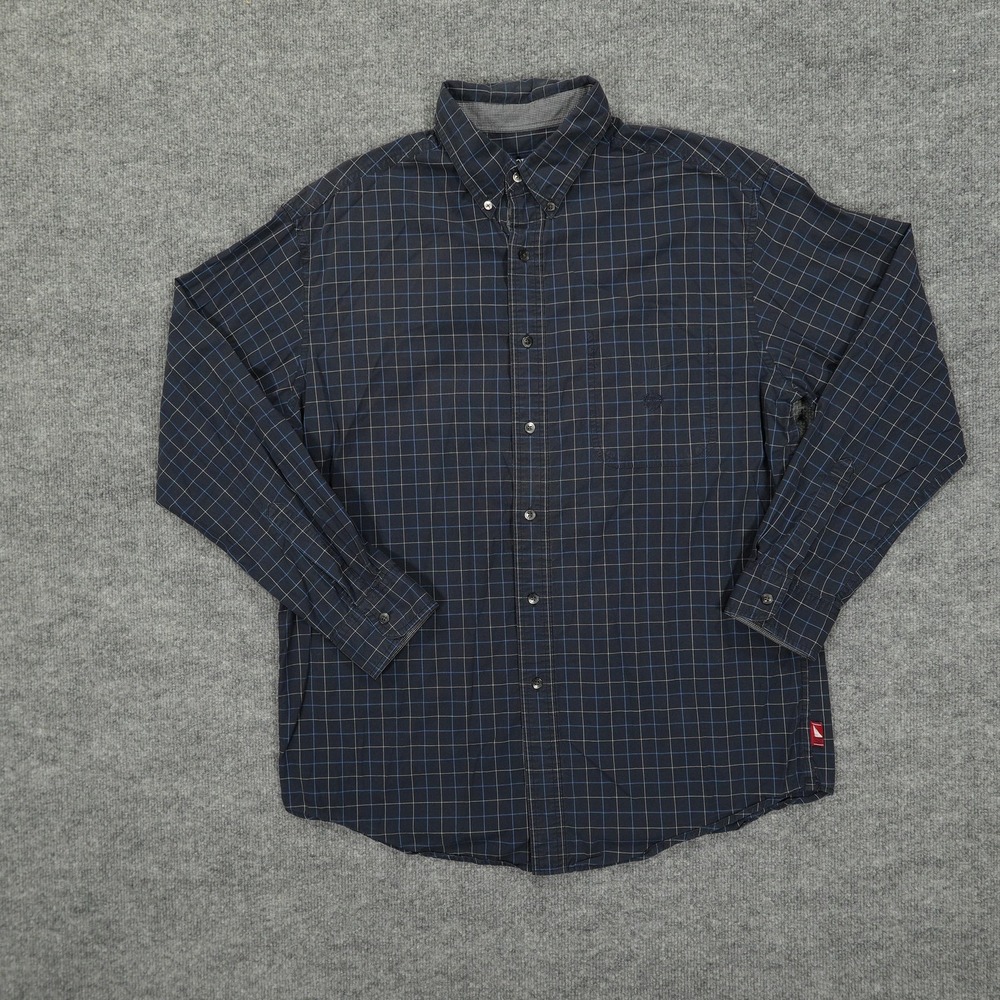Chaps Ralph Lauren Shirt Mens Large Navy Button Down Long Sleeve Windowpane